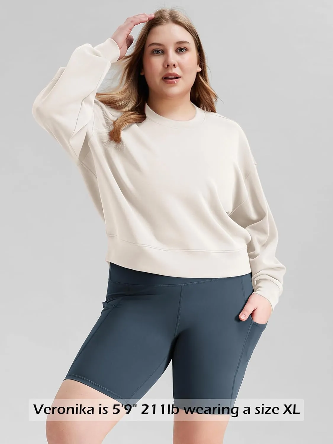 ODODOS Modal Soft Long Sleeve Cropped Sweatshirts for Women Oversized Crew Neck Pullover Crop Top