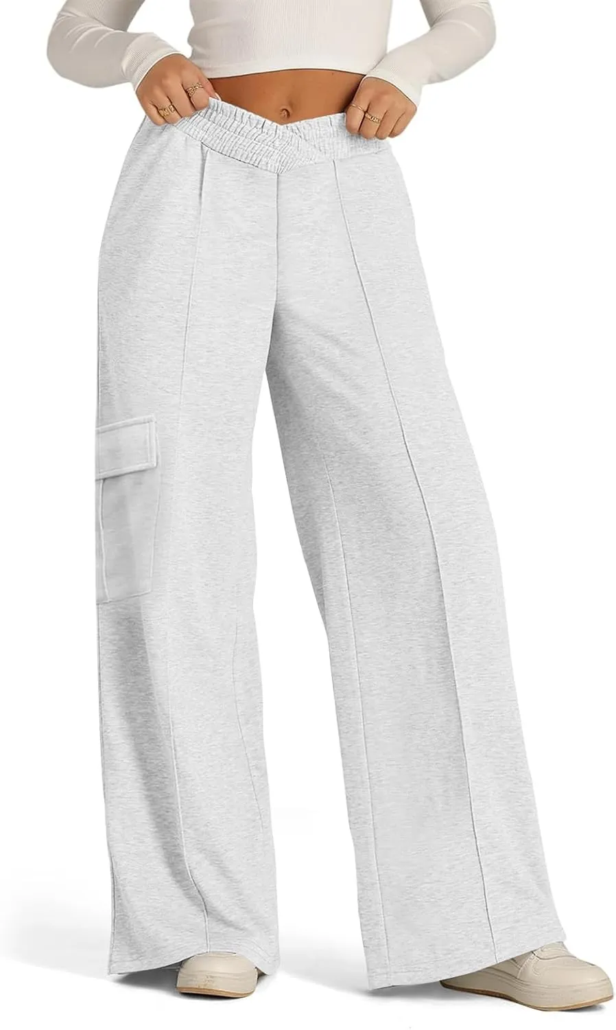 Oversized Cargo Sweatpants for Women Crossover Waisted Wide Leg Lounge Pants with Pockets Casual Comfy Athletic Pants