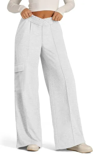 Oversized Cargo Sweatpants for Women Crossover Waisted Wide Leg Lounge Pants with Pockets Casual Comfy Athletic Pants