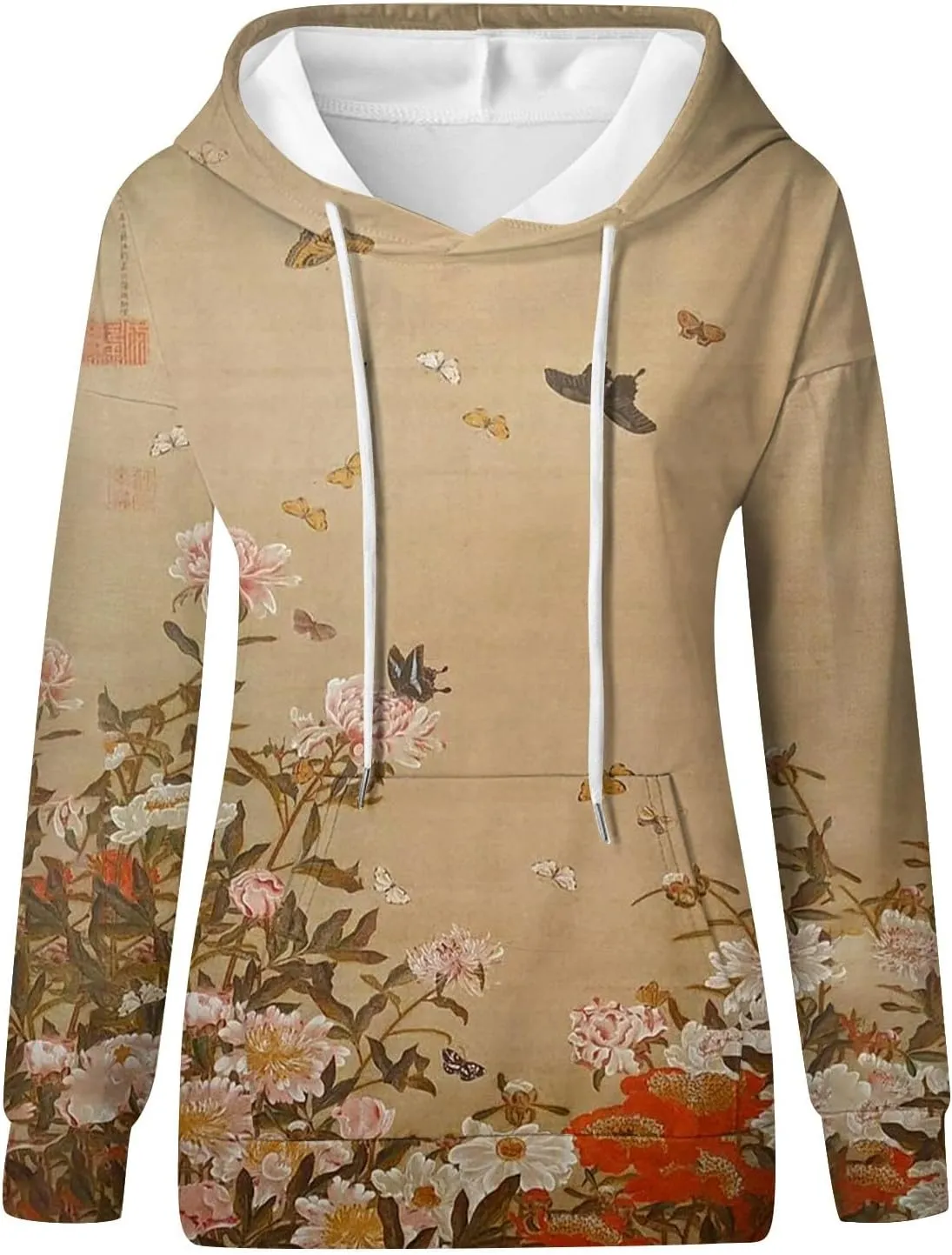 Oversized Hoodies for Women 2024 Fall Loose Fit Round Neck Casual Printed Sweatshirts with Pocket Pull Over Outfit