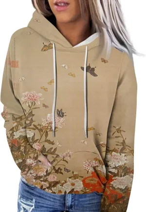 Oversized Hoodies for Women 2024 Fall Loose Fit Round Neck Casual Printed Sweatshirts with Pocket Pull Over Outfit