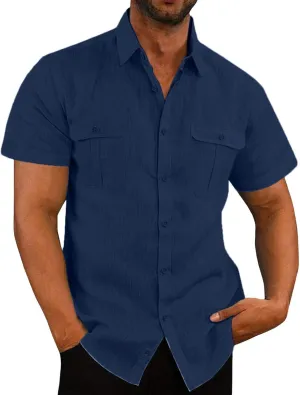 Oversized Tee Shirt Men 2024 Summer Short Sleeve Cotton Linen Button Down Shirts Casual Solid Beach Trendy Clothes