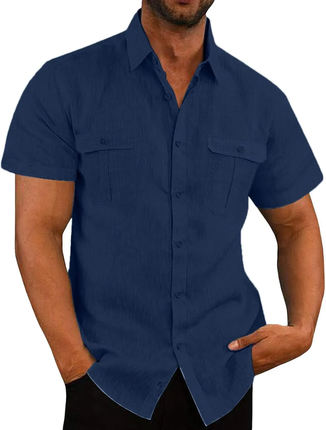 Oversized Tee Shirt Men 2024 Summer Short Sleeve Cotton Linen Button Down Shirts Casual Solid Beach Trendy Clothes
