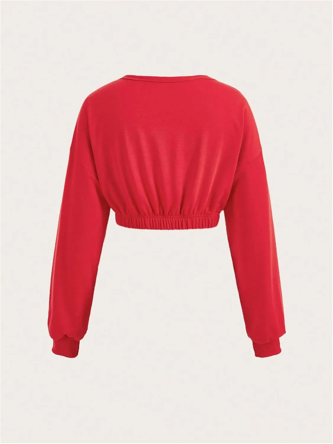 OYOANGLE Women's Deep V Neck Long Sleeve Cropped Sweatshirts Solid Pullover Tops