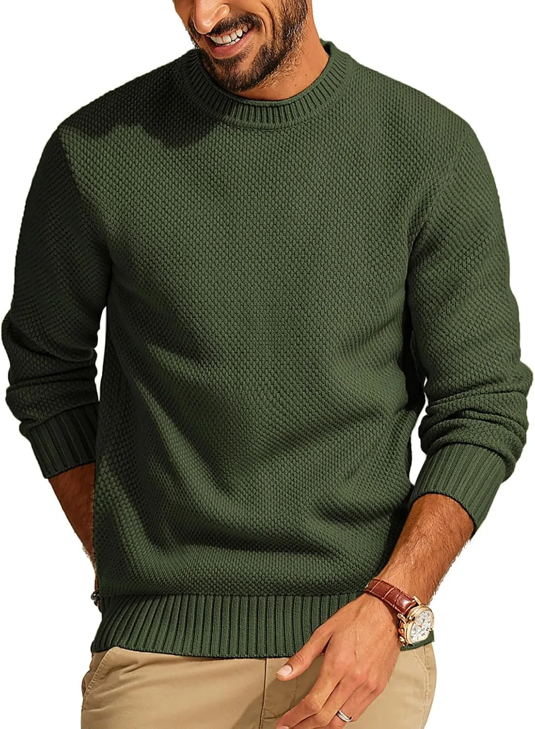 PJ PAUL JONES Men's Crewneck Pullover Sweater Casual Thick Weave Textured Sweaters