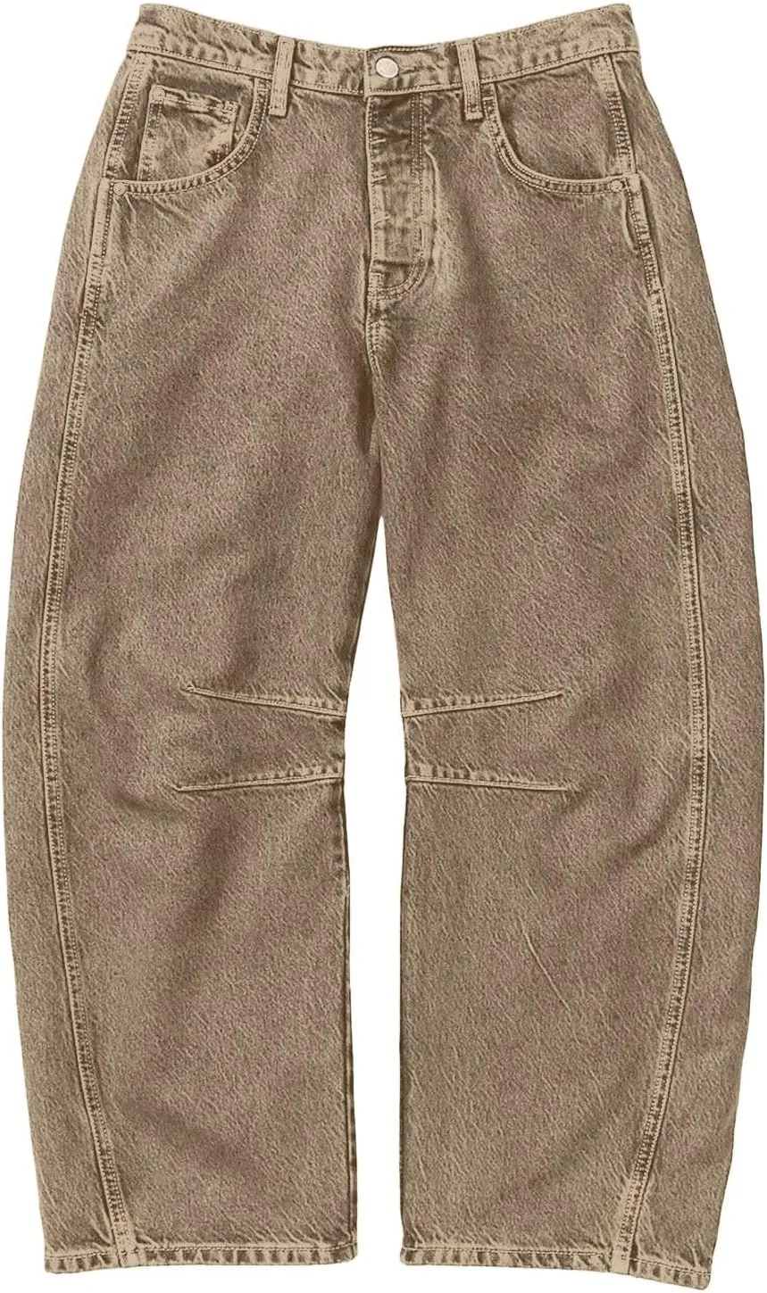 Plus Size Women's Barrel Jeans High Waisted Casual Straight Leg Stretchy Trendy Wide Leg Denim Pant Long Trouser 2025