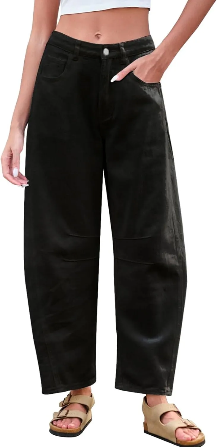 Plus Size Women's Barrel Jeans High Waisted Casual Straight Leg Stretchy Trendy Wide Leg Denim Pant Long Trouser 2025
