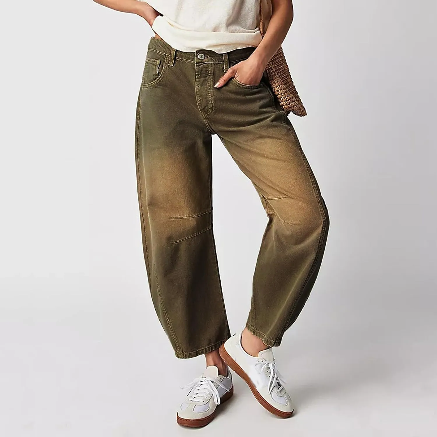 Plus Size Women's Barrel Jeans High Waisted Casual Straight Leg Stretchy Trendy Wide Leg Denim Pant Long Trouser 2025