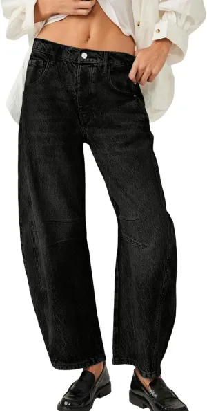 Plus Size Women's Barrel Jeans High Waisted Casual Straight Leg Stretchy Trendy Wide Leg Denim Pant Long Trouser 2025