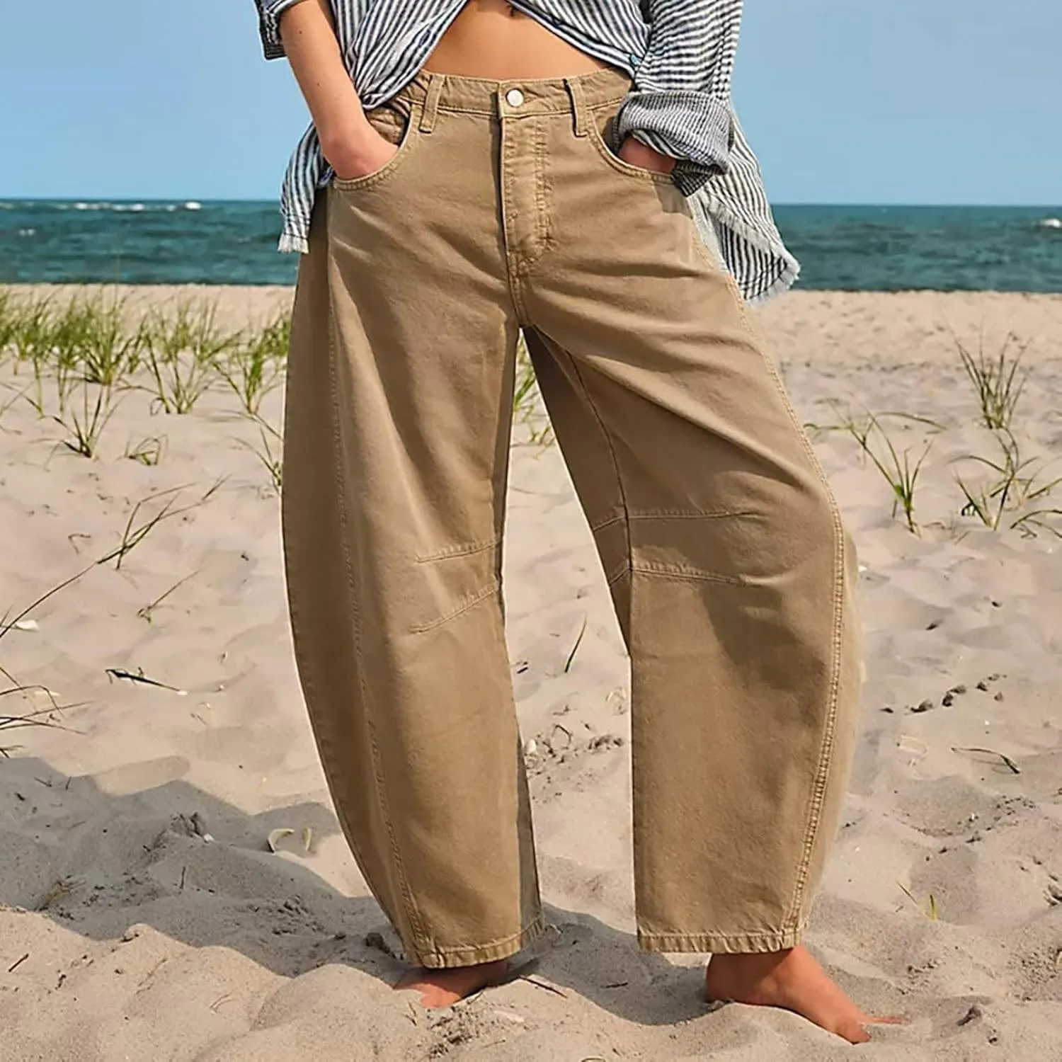 Plus Size Women's Barrel Jeans High Waisted Casual Straight Leg Stretchy Trendy Wide Leg Denim Pant Long Trouser 2025