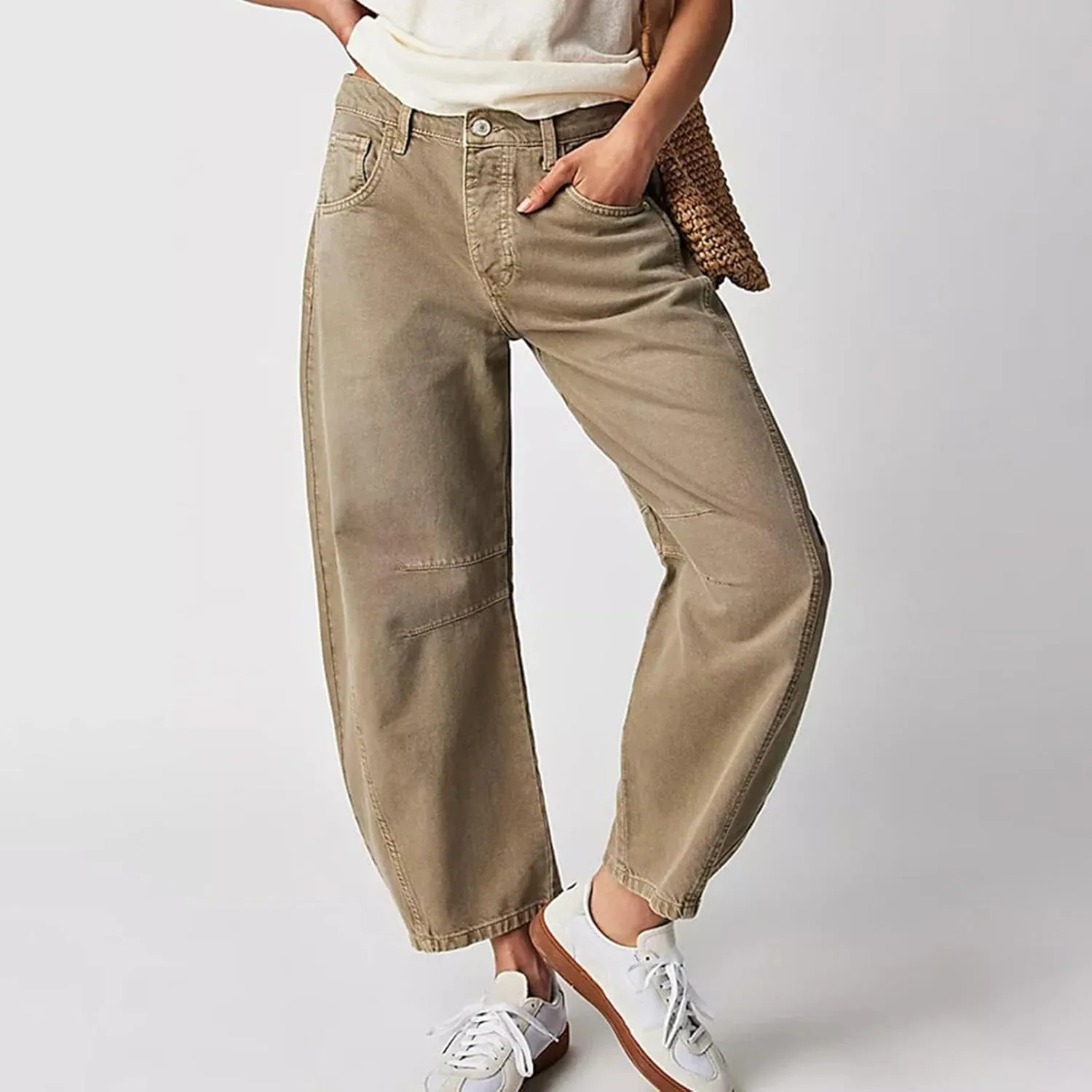 Plus Size Women's Barrel Jeans High Waisted Casual Straight Leg Stretchy Trendy Wide Leg Denim Pant Long Trouser 2025