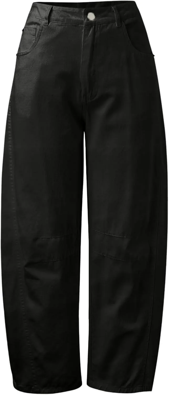 Plus Size Women's Barrel Jeans High Waisted Casual Straight Leg Stretchy Trendy Wide Leg Denim Pant Long Trouser 2025