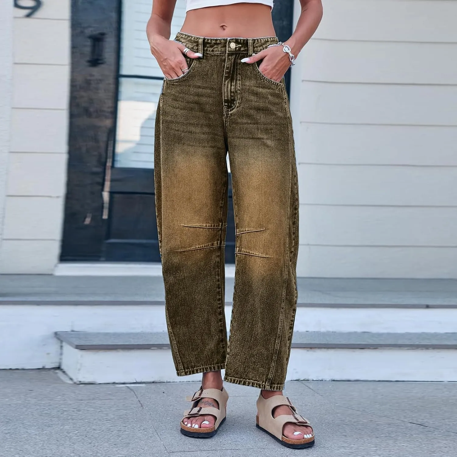 Plus Size Women's Barrel Jeans High Waisted Casual Straight Leg Stretchy Trendy Wide Leg Denim Pant Long Trouser 2025