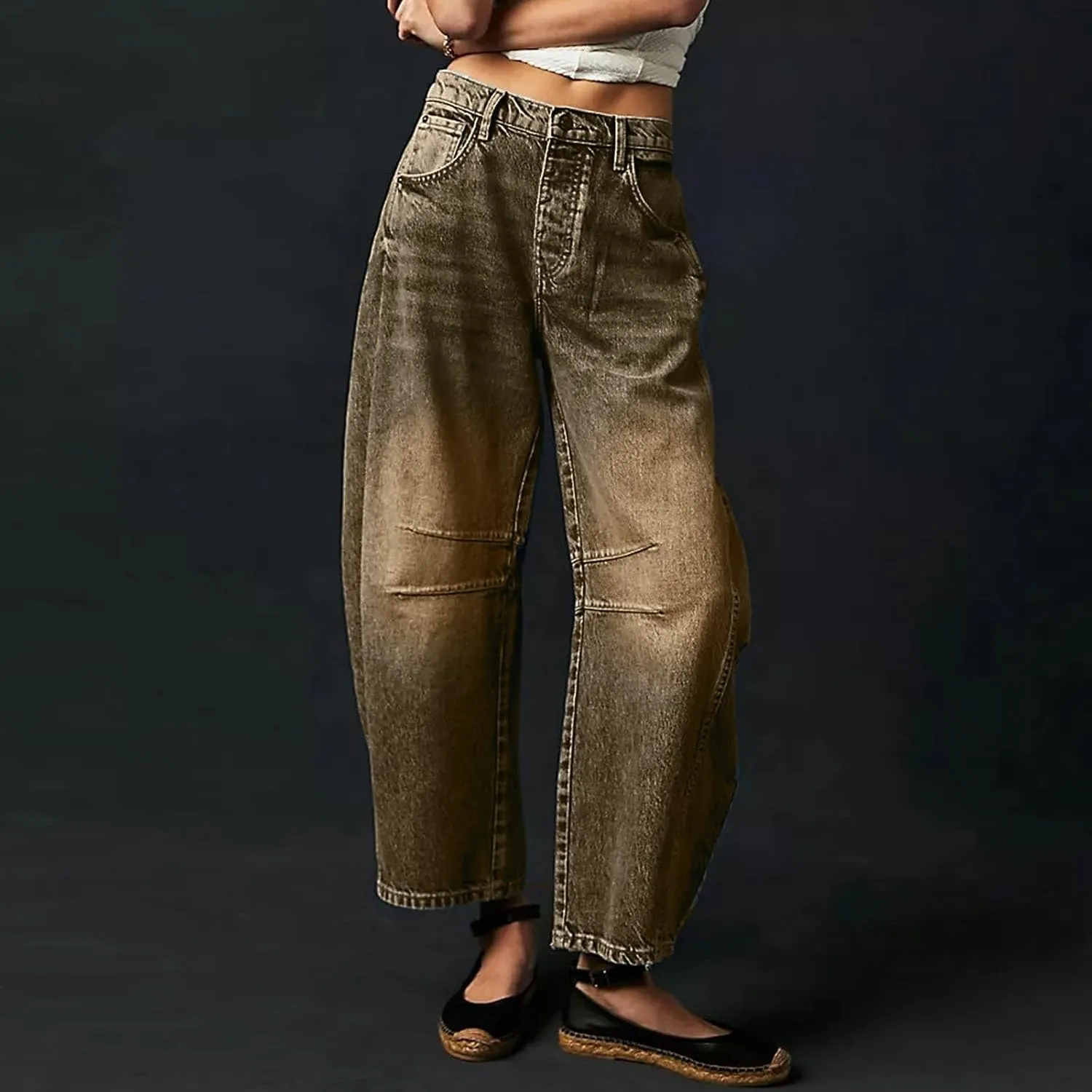 Plus Size Women's Barrel Jeans High Waisted Casual Straight Leg Stretchy Trendy Wide Leg Denim Pant Long Trouser 2025