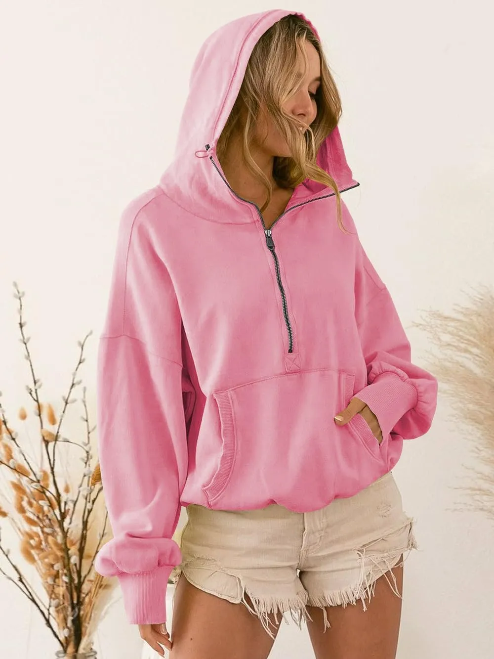 Plustrong Womens Half Zip Hoodies Casual Long Sleeve Cropped Sweatshirts Quarter Zip Pullover