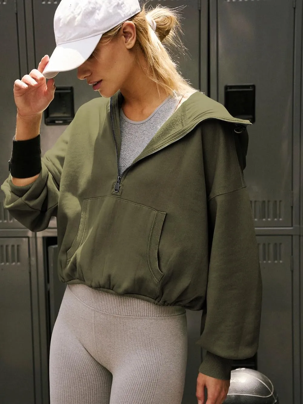 Plustrong Womens Half Zip Hoodies Casual Long Sleeve Cropped Sweatshirts Quarter Zip Pullover