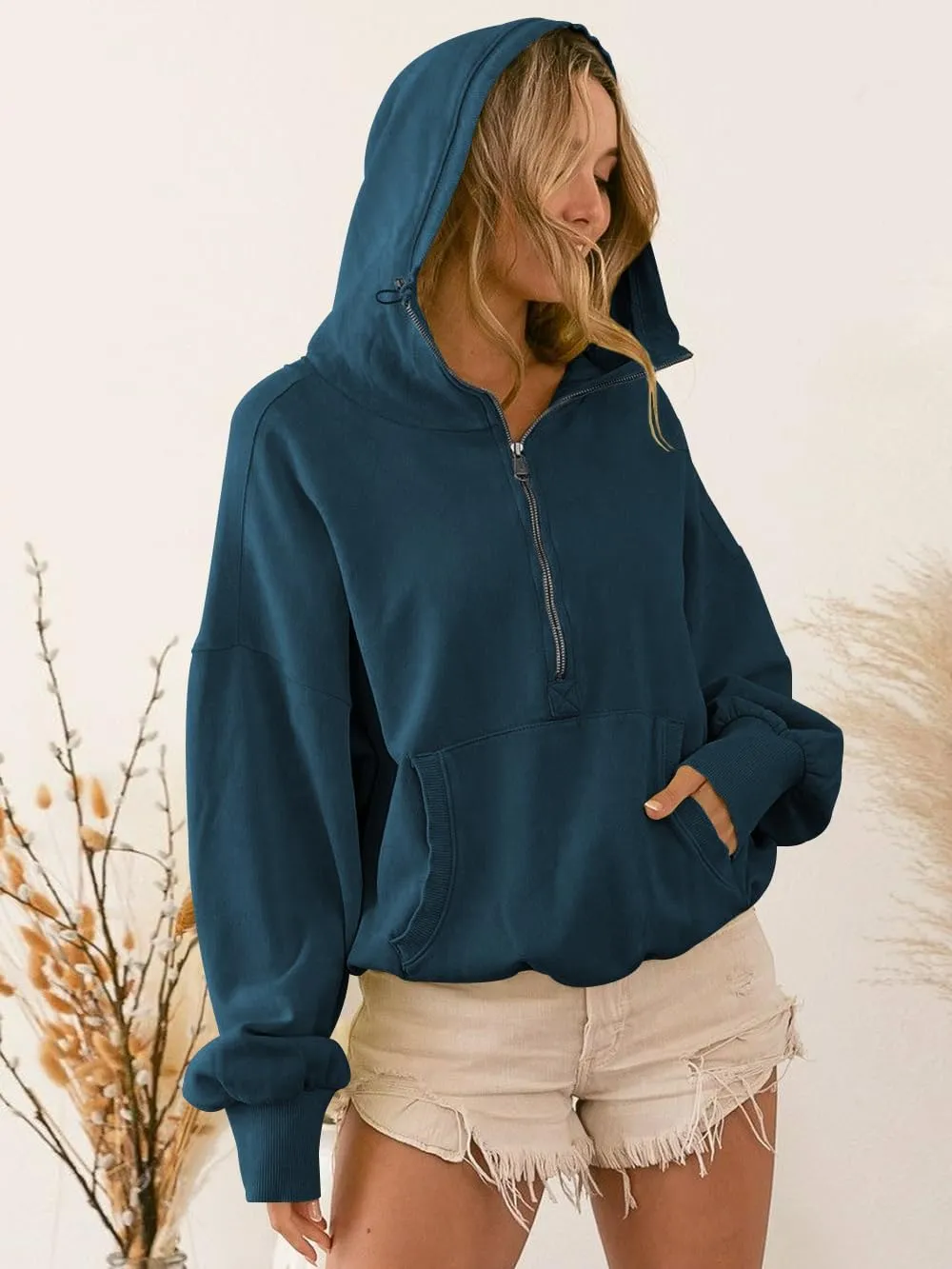 Plustrong Womens Half Zip Hoodies Casual Long Sleeve Cropped Sweatshirts Quarter Zip Pullover