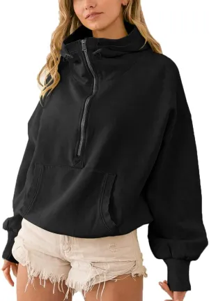 Plustrong Womens Half Zip Hoodies Casual Long Sleeve Cropped Sweatshirts Quarter Zip Pullover