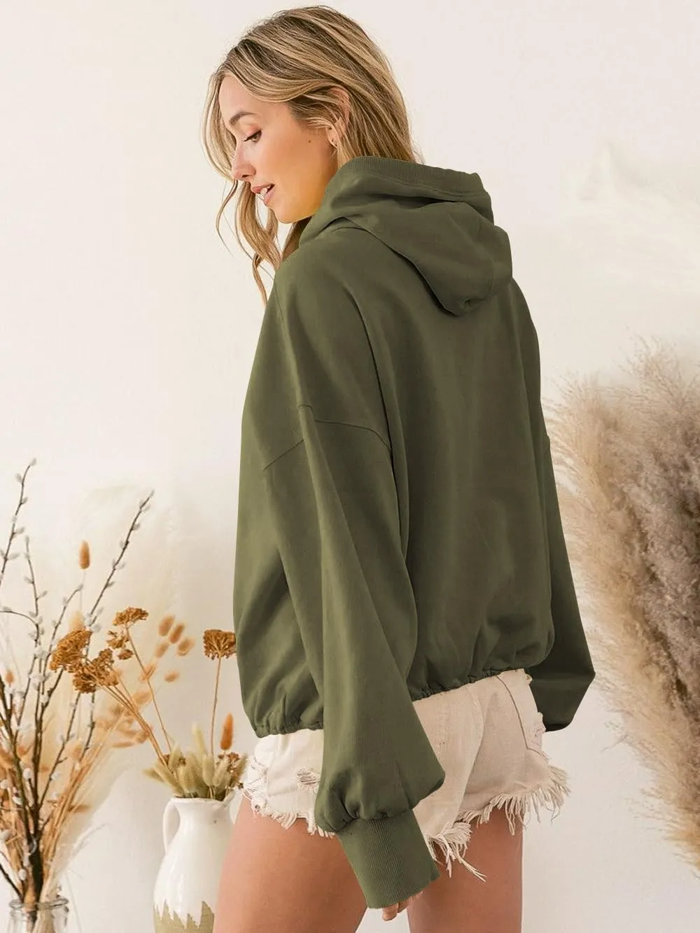 Plustrong Womens Half Zip Hoodies Casual Long Sleeve Cropped Sweatshirts Quarter Zip Pullover