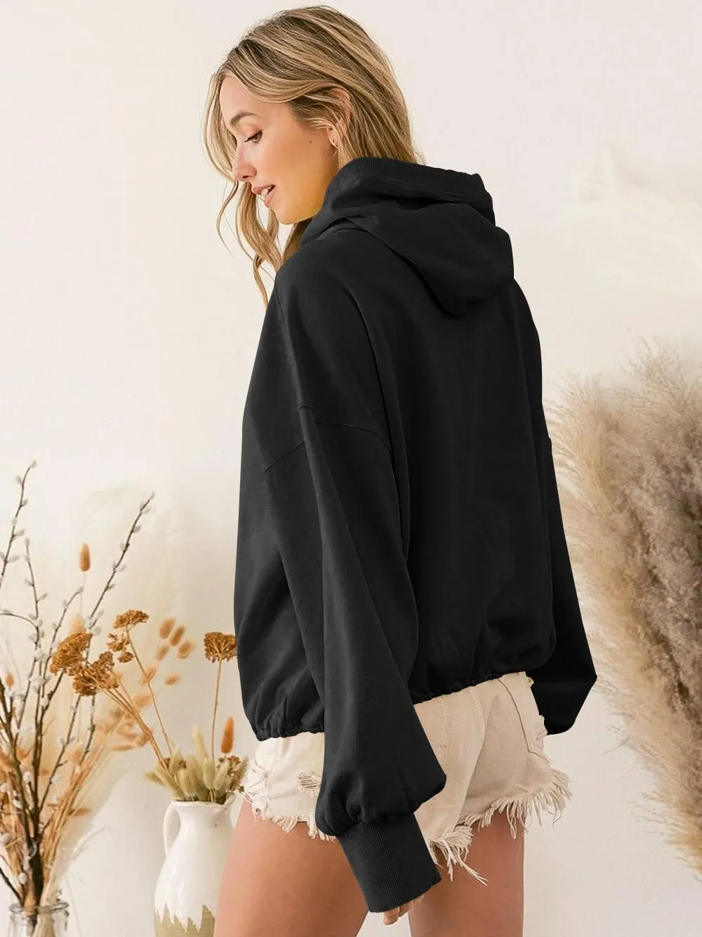 Plustrong Womens Half Zip Hoodies Casual Long Sleeve Cropped Sweatshirts Quarter Zip Pullover