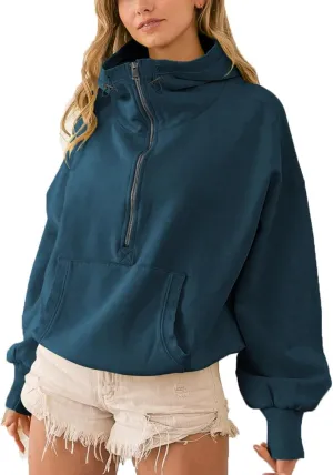 Plustrong Womens Half Zip Hoodies Casual Long Sleeve Cropped Sweatshirts Quarter Zip Pullover