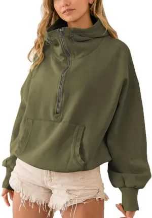 Plustrong Womens Half Zip Hoodies Casual Long Sleeve Cropped Sweatshirts Quarter Zip Pullover