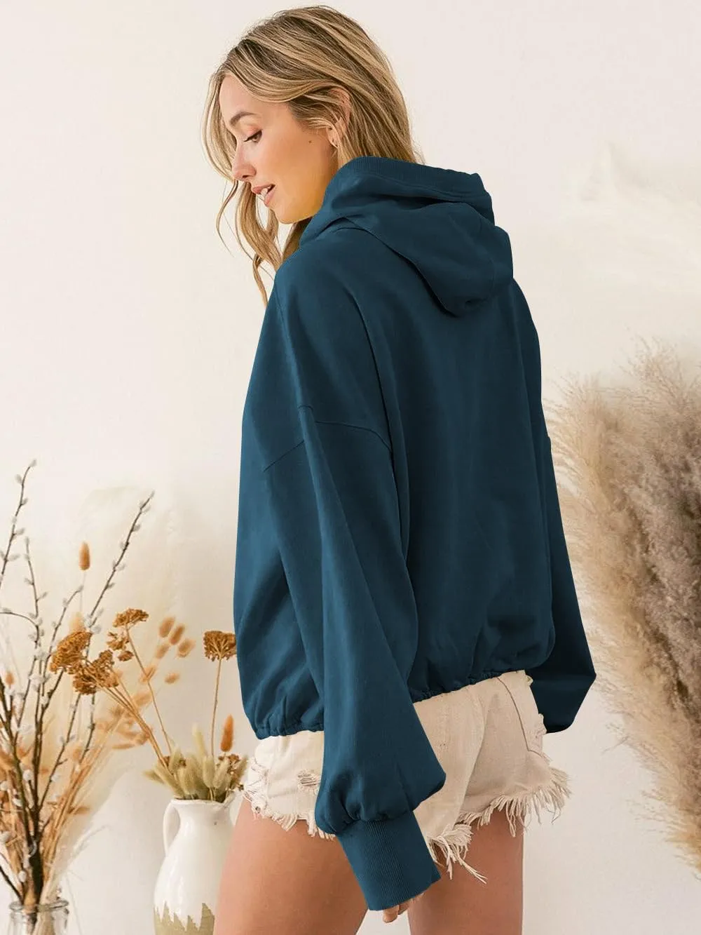 Plustrong Womens Half Zip Hoodies Casual Long Sleeve Cropped Sweatshirts Quarter Zip Pullover
