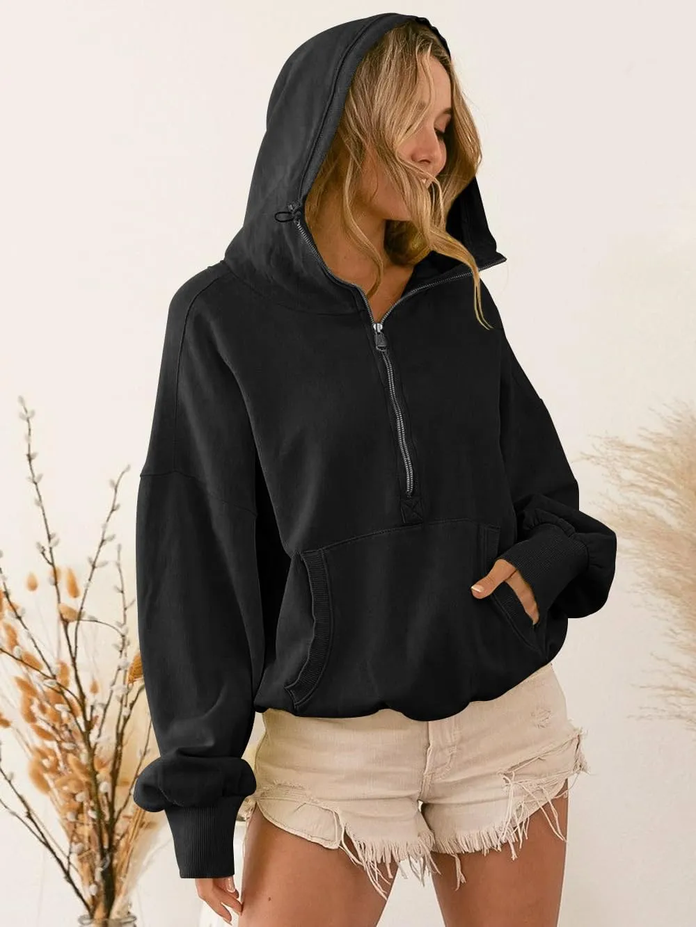 Plustrong Womens Half Zip Hoodies Casual Long Sleeve Cropped Sweatshirts Quarter Zip Pullover