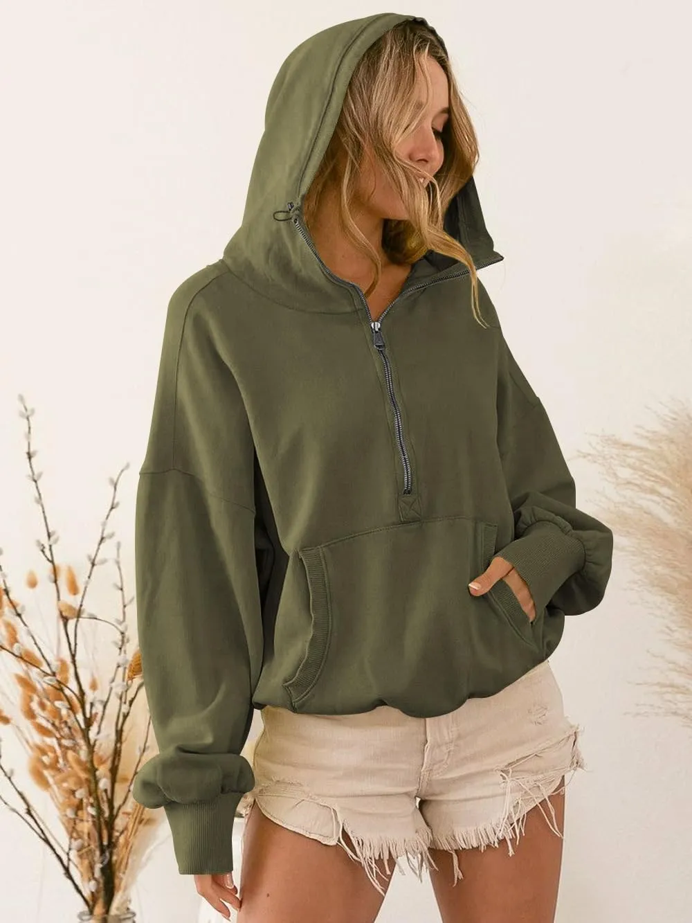 Plustrong Womens Half Zip Hoodies Casual Long Sleeve Cropped Sweatshirts Quarter Zip Pullover