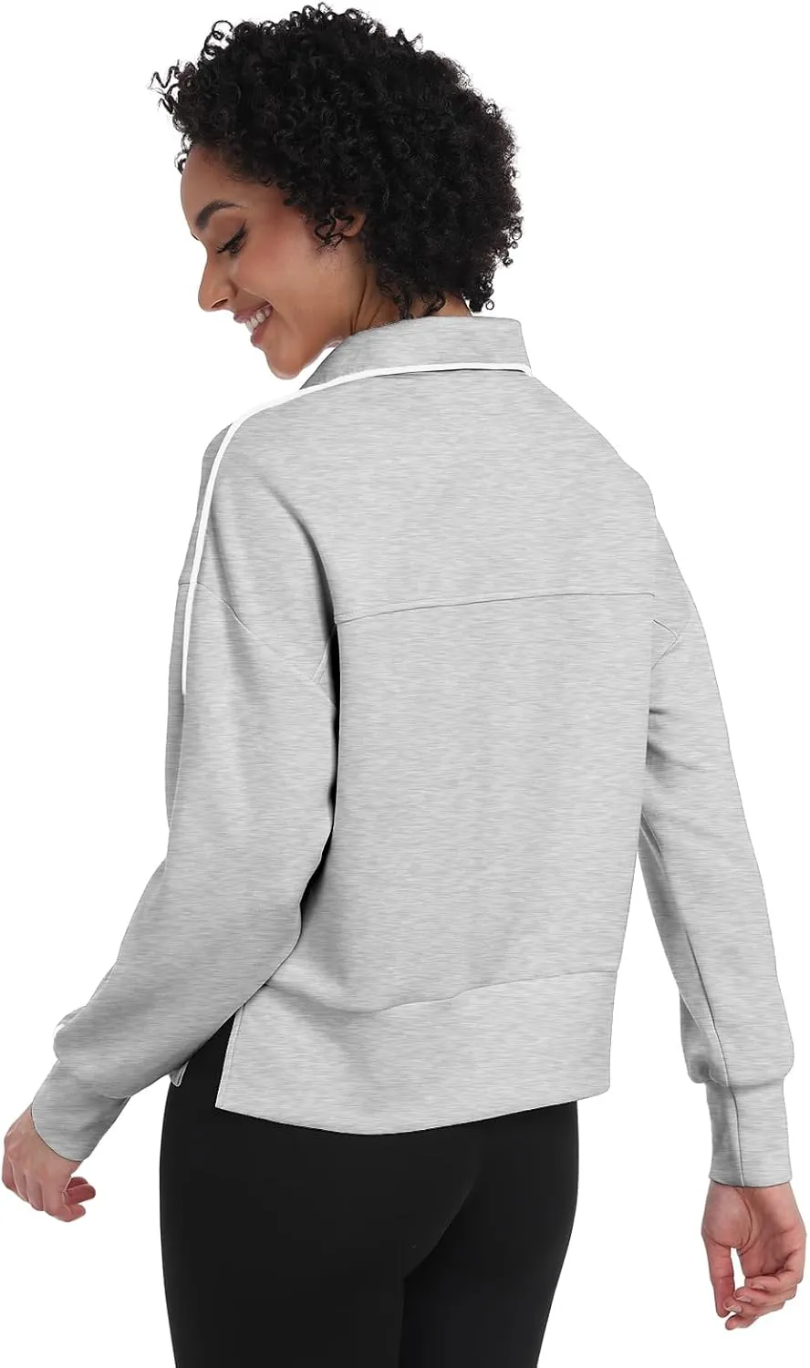 POKWAI Women Half Zip Cropped Sweatshirts Long Sleeve Pullover Tops Casual Fall Outfits Clothes