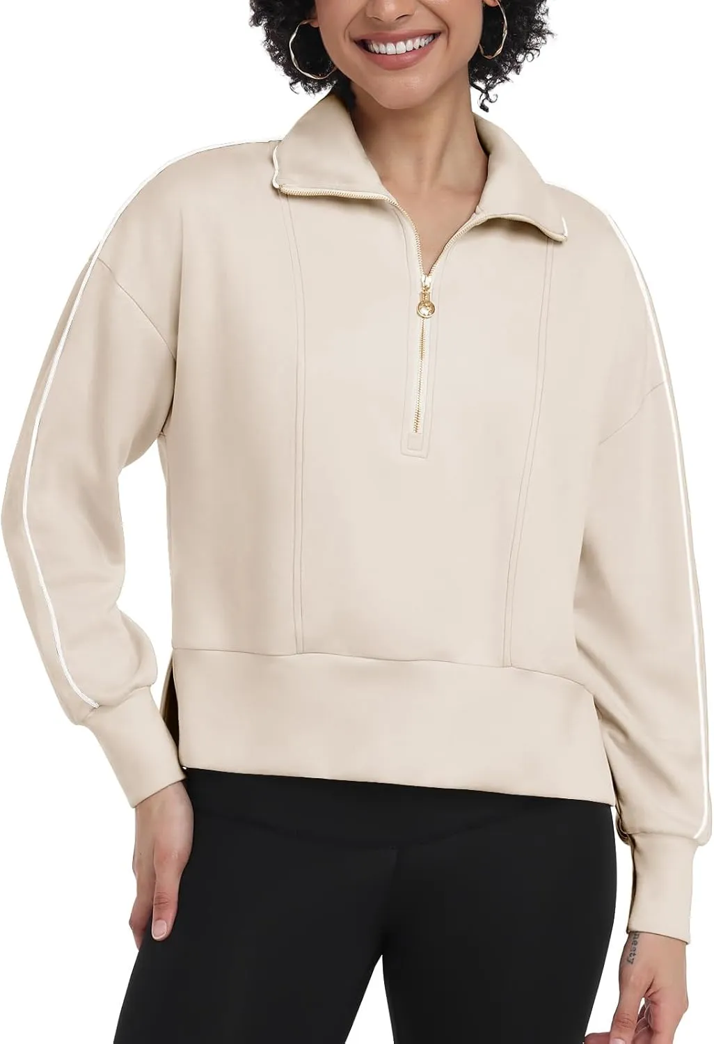 POKWAI Women Half Zip Cropped Sweatshirts Long Sleeve Pullover Tops Casual Fall Outfits Clothes