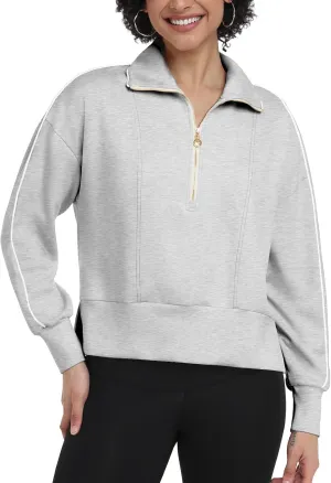 POKWAI Women Half Zip Cropped Sweatshirts Long Sleeve Pullover Tops Casual Fall Outfits Clothes