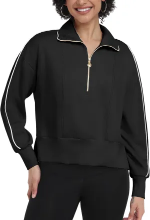 POKWAI Women Half Zip Cropped Sweatshirts Long Sleeve Pullover Tops Casual Fall Outfits Clothes