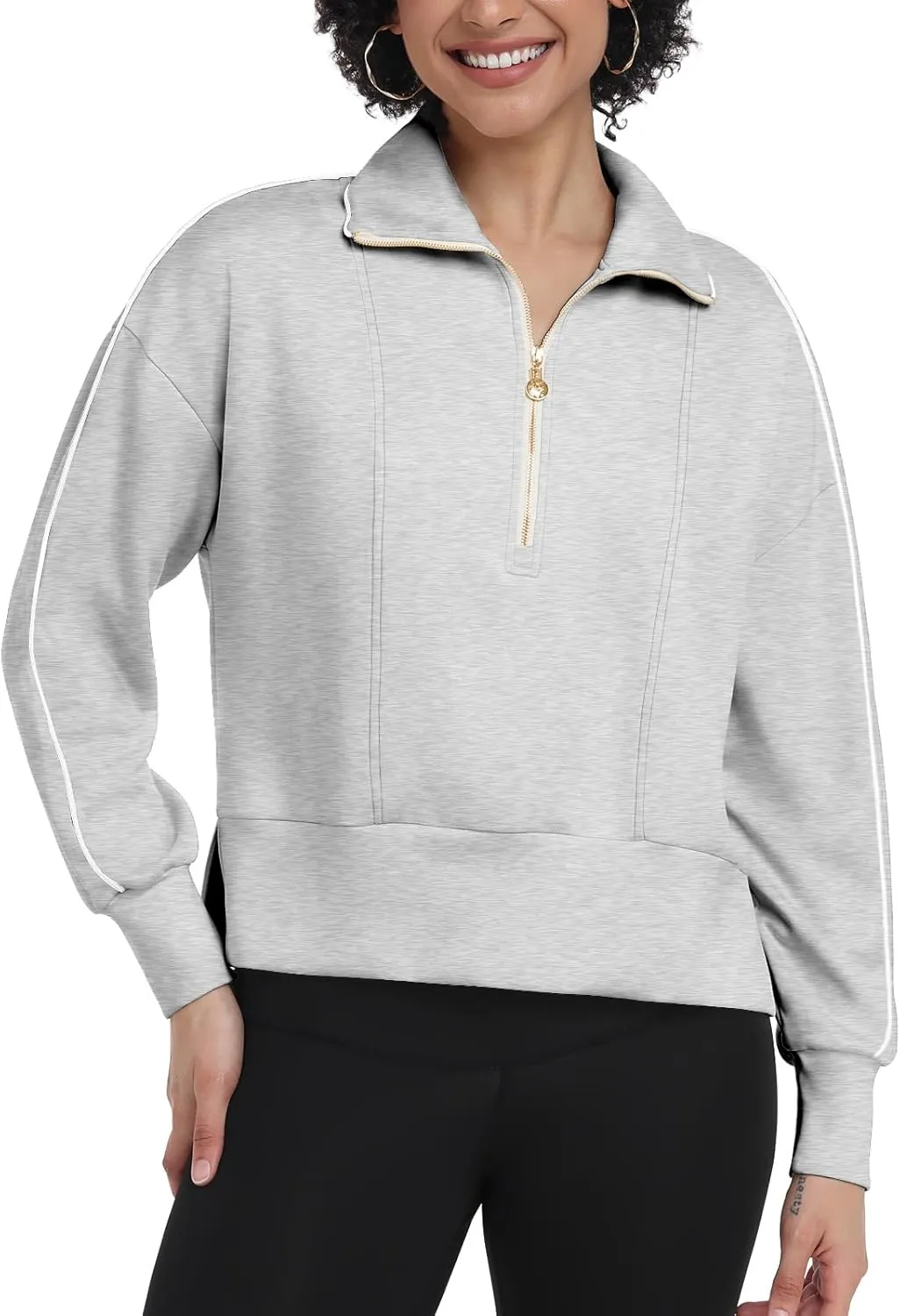 POKWAI Women Half Zip Cropped Sweatshirts Long Sleeve Pullover Tops Casual Fall Outfits Clothes