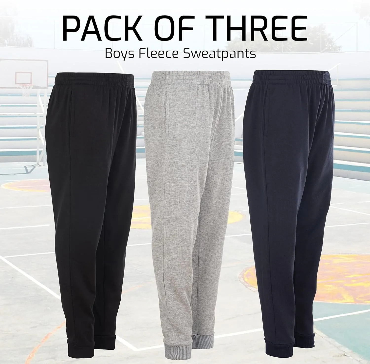 Power Forward Boys Youth Warm Fleece Elastic Waist Joggers Sweatpants 3 Pack