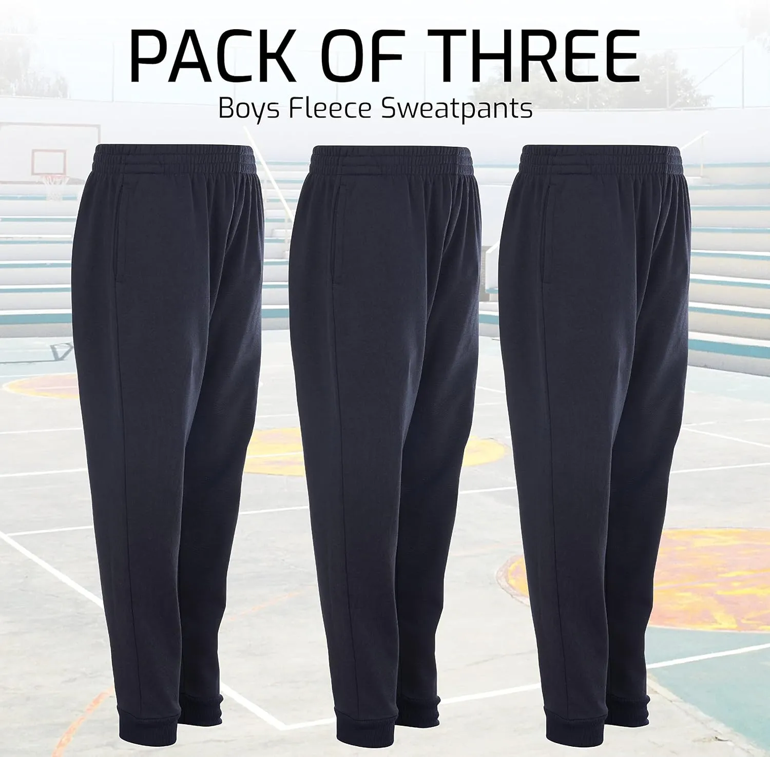 Power Forward Boys Youth Warm Fleece Elastic Waist Joggers Sweatpants 3 Pack