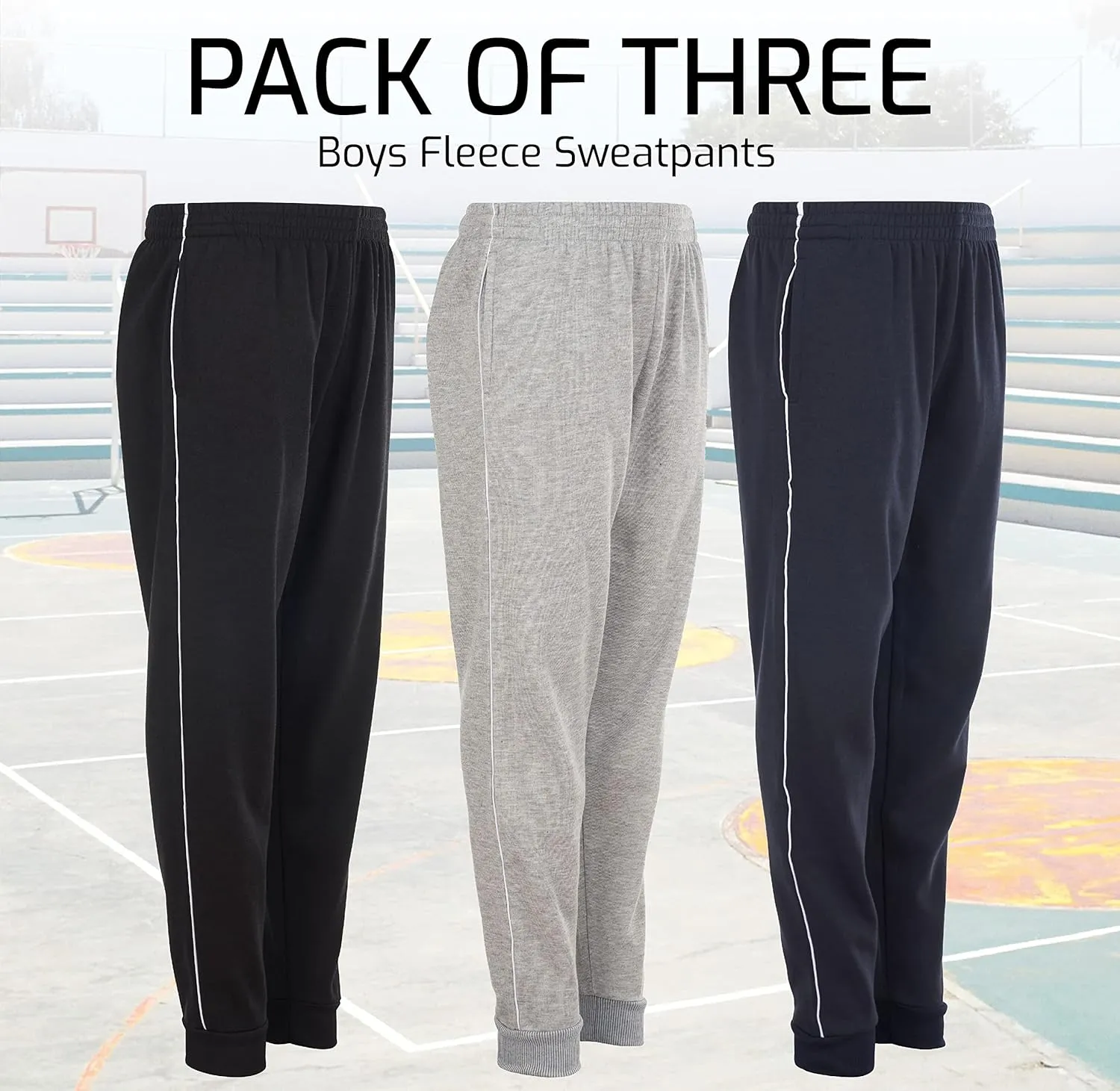 Power Forward Boys Youth Warm Fleece Elastic Waist Joggers Sweatpants 3 Pack