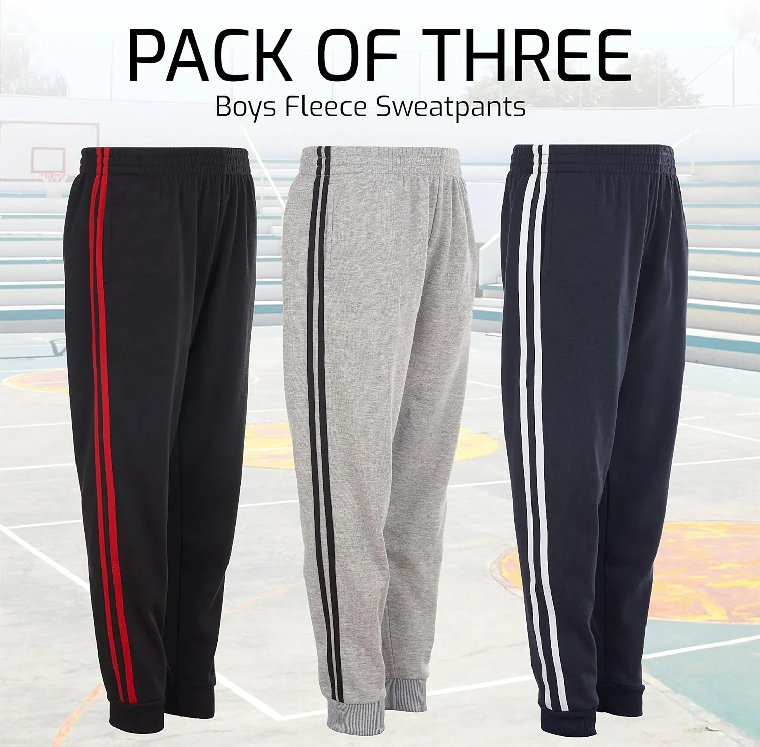 Power Forward Boys Youth Warm Fleece Elastic Waist Joggers Sweatpants 3 Pack