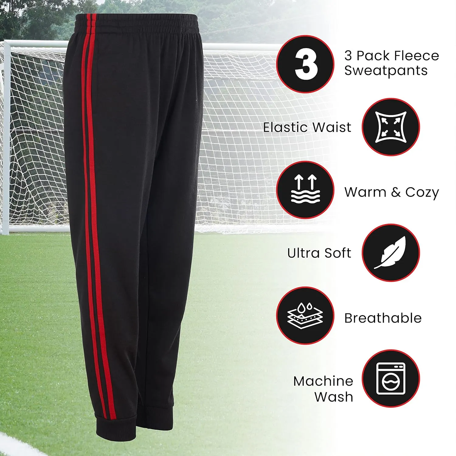 Power Forward Boys Youth Warm Fleece Elastic Waist Joggers Sweatpants 3 Pack