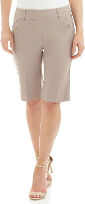 Rekucci Women's Ease Into Comfort Modern Pull-On Bermuda Short with Pockets
