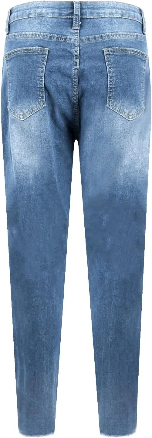 Ripped Skinny Jeans for Women High Waisted Tummy Control Jeggings Slim Fit Distressed Stretchy Denim Pants with Pocket