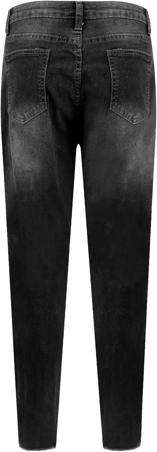 Ripped Skinny Jeans for Women High Waisted Tummy Control Jeggings Slim Fit Distressed Stretchy Denim Pants with Pocket