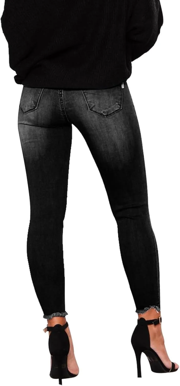 Ripped Skinny Jeans for Women High Waisted Tummy Control Jeggings Slim Fit Distressed Stretchy Denim Pants with Pocket
