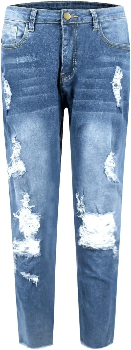 Ripped Skinny Jeans for Women High Waisted Tummy Control Jeggings Slim Fit Distressed Stretchy Denim Pants with Pocket