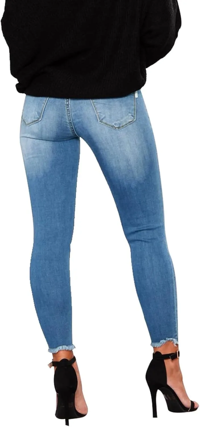 Ripped Skinny Jeans for Women High Waisted Tummy Control Jeggings Slim Fit Distressed Stretchy Denim Pants with Pocket