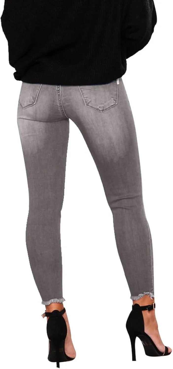 Ripped Skinny Jeans for Women High Waisted Tummy Control Jeggings Slim Fit Distressed Stretchy Denim Pants with Pocket