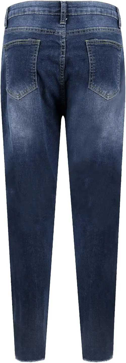 Ripped Skinny Jeans for Women High Waisted Tummy Control Jeggings Slim Fit Distressed Stretchy Denim Pants with Pocket