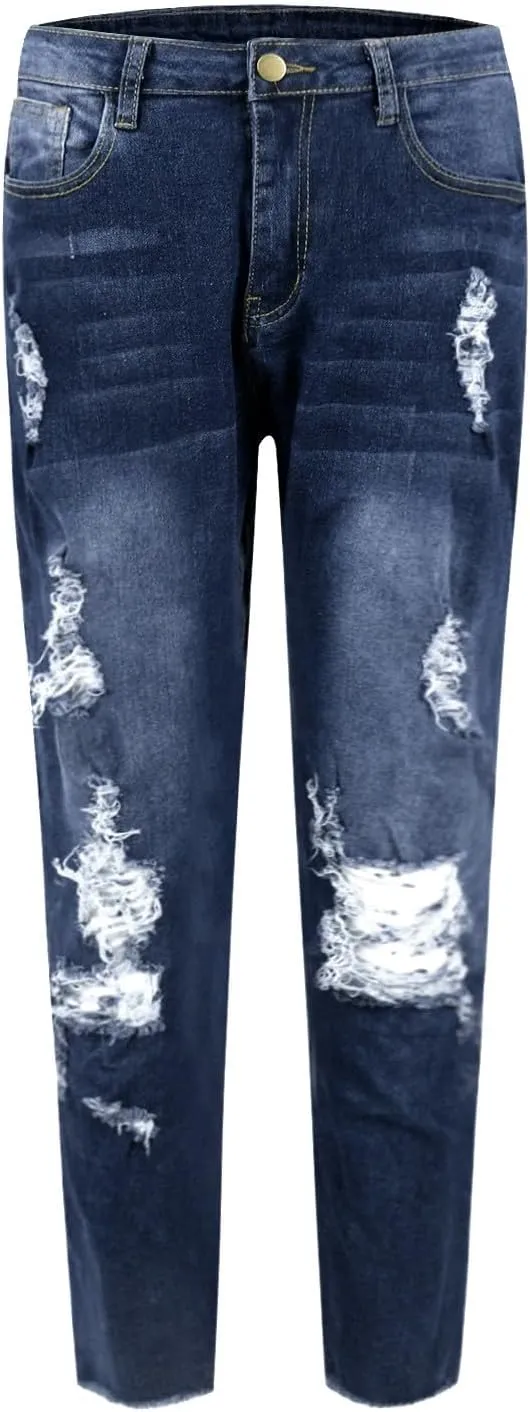 Ripped Skinny Jeans for Women High Waisted Tummy Control Jeggings Slim Fit Distressed Stretchy Denim Pants with Pocket