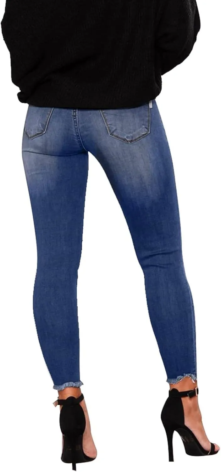 Ripped Skinny Jeans for Women High Waisted Tummy Control Jeggings Slim Fit Distressed Stretchy Denim Pants with Pocket