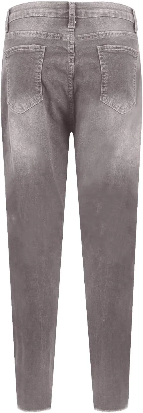 Ripped Skinny Jeans for Women High Waisted Tummy Control Jeggings Slim Fit Distressed Stretchy Denim Pants with Pocket